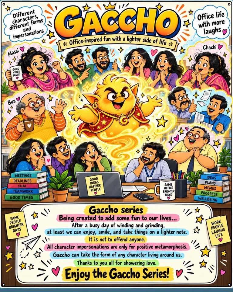 Gaccho poster: the yellow genie who becomes any office character